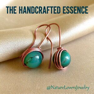 Teal Green Agate ~ Copper Wrapped Dangle Earrings! Boho & Casual Every Day Wear!